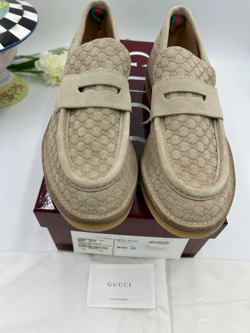 Men’s Gucci Suede Web Loafers. Size 9/fits 9.5 US. Made in Italy.